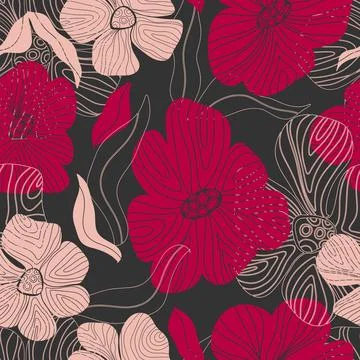 Stylized flowers vector seamless pattern. Retro style Illustrazione stock