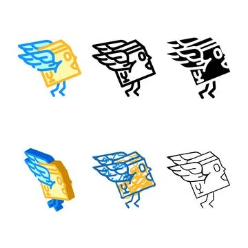 Stylized fly wings cardboard box character color icon vector イラスト素材