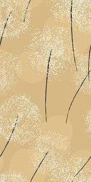 Stylized flying dandelions card, vector seamless pattern Stockfoto's
