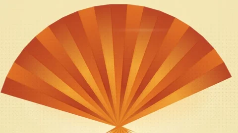 A stylized folding fan illustration with alternating orange and red segment.. Stock Footage 346564024