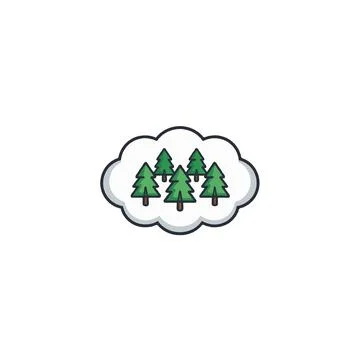 Stylized forest cluster encapsulated within whimsical cloud outline evokes .. Stock Illustration
