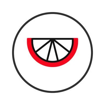 Stylized fruit segment within circle, abstract depiction, geometric shapes .. Illustrazione stock