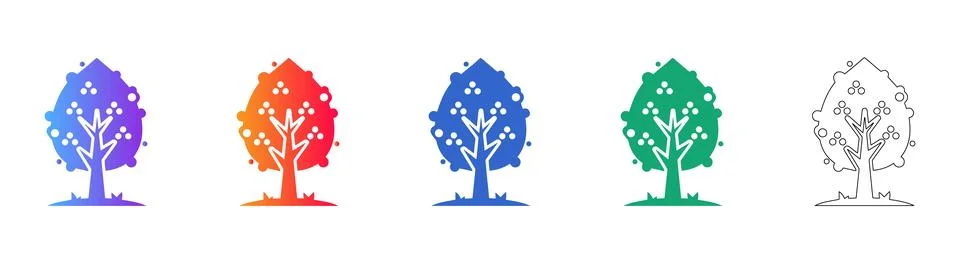 Stylized Fruit Tree Illustration Icons Stock Illustration
