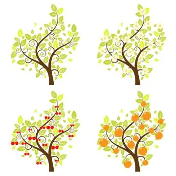 Stylized Fruit Trees Stock Illustration