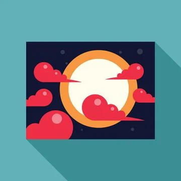 Stylized full moon shining through red clouds in night sky Stock Illustration