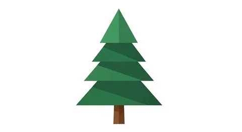 Stylized geometric pine tree with dark green layers and brown trunk, simple.. Stock Illustration