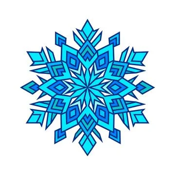 A stylized, geometric snowflake design featuring sharp, angular points and di Stock Illustration