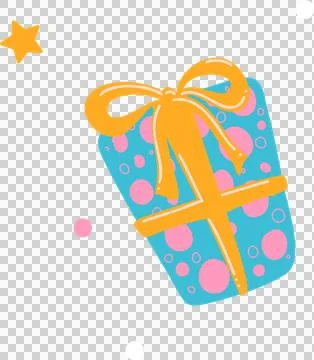 Stylized gift box is floating on transparent backdrop with pink polka-dots, Stock Illustration