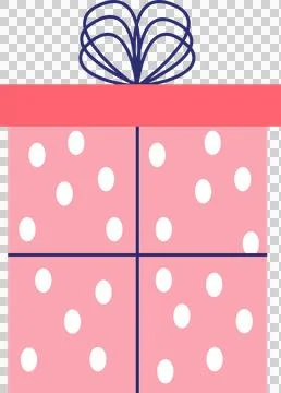 Stylized gift box is showing in flat design with polka-dot bow, transparent Stock Illustration