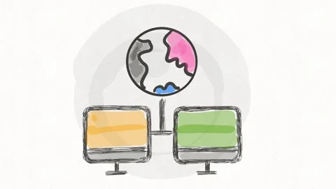 Stylized Global Network Connection Animation with Linked Computers Video stock 341863446