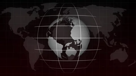 Stylized globe with grid lines and world map overlay on dark background ear.. Stock Footage 340998299
