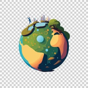 Stylized Globe With Miniature Buildings floating towers Illustration