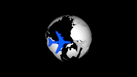 Stylized globe with oceans continents two overlapping airplane silhouettes .. Vidéo 337062618