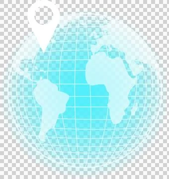 Stylized globe is showing grid lines and pin marker in flat icon style, Stock Illustration