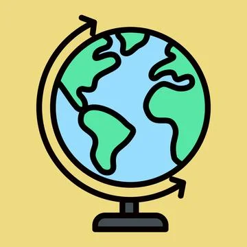 Stylized globe shows continents with clean lines. Earth rotates on a simple.. Stock Illustration