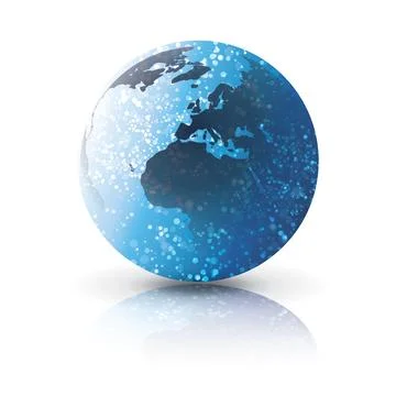 A stylized globe vector with glowing white dots and a subtle blue gradient .. Stockillustratie