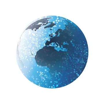 A stylized globe vector icon with glowing white dots and a subtle blue grad.. Stockillustratie