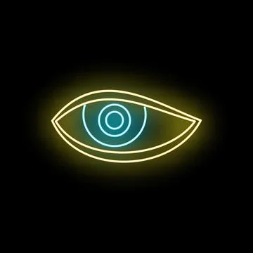 Stylized glowing neon eye icon watching in the dark Stock Illustration