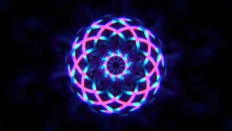 Stylized Glowing Neon Geometric Mandala Spiral Motion Abstract Background. 4K Stock Footage 346169755
