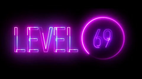Stylized glowing text level 69 with circular neon accent. Bold animated loo.. Stock Footage 309014045