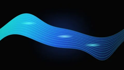 Stylized glowing wave lines undulate horizontally in a seamless loop Stock Footage 341490608