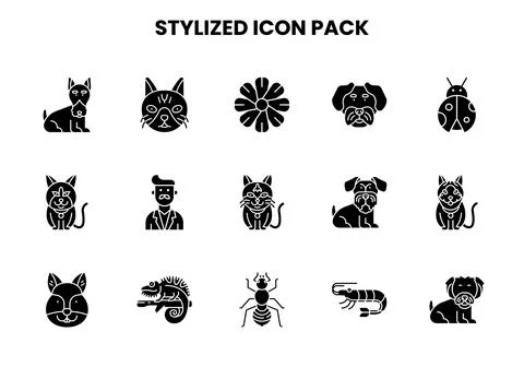 Stylized Glyph Graphics Icons Pack Stock Illustration