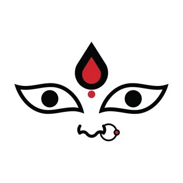 Stylized of a goddess face with traditional bindi, almond shaped eyes, and .. Stock Illustration