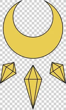 Stylized gold crescent moon is floating above three prisms in flat style, Ilustração Stock