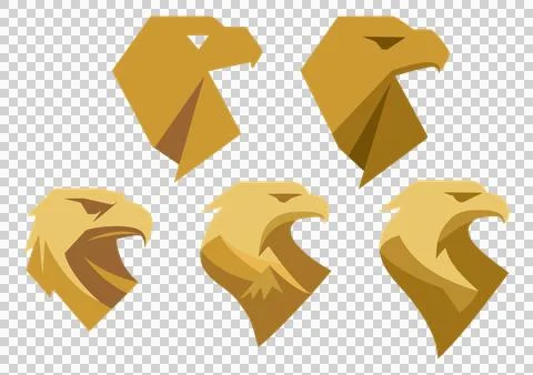 Stylized Gold Eagle Head Vector Pack for Branding, Emblems, and Adventure Use Stock Illustration