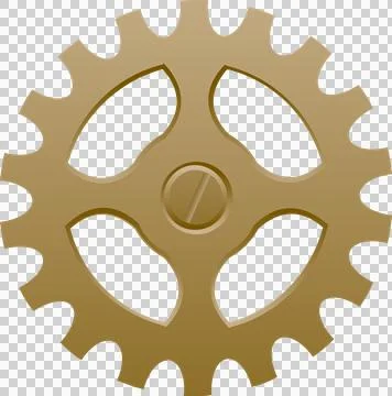 Stylized gold gear is rotating in 3D on transparent background showing curved Stock Illustration