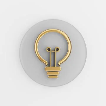 Stylized gold light bulb linear outline icon. 3d rendering gray round key but Illustrazione stock