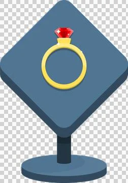 Stylized gold ring with red gem on display stand, perfect for engagement or.. Stock Illustration