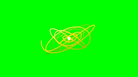 A stylized golden atomic structure isolated against a vibrant green backgroun Video stock 340267302