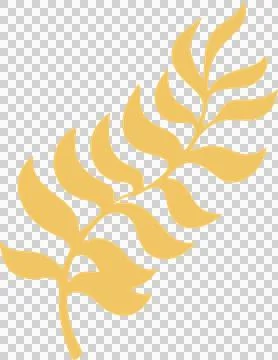 Stylized golden leaf branch is floating on transparent background in flat Stock Illustration