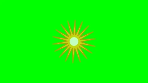 A stylized golden sun icon radiating outward on a vibrant green background Stock Footage 340265025