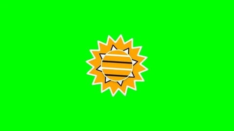 A stylized golden sun illustration centered on a vibrant green background Stock Footage 340900698