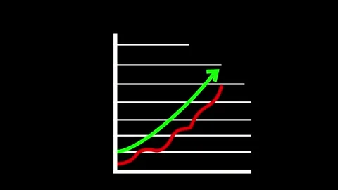Stylized Graph with Upward Trending Lines Animation on Black Background Stock Footage 309884494