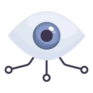 Stylized graphic of a blue eye with tech circuit connections, symbolizing Stock Illustration