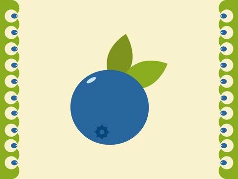 A stylized graphic featuring a vibrant blue berry with two green leaves Stock Illustration