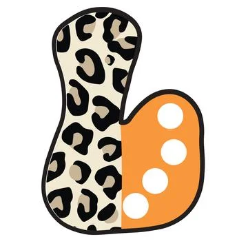 A stylized graphic illustration featuring letter l with leopard print, orange Stock Illustration