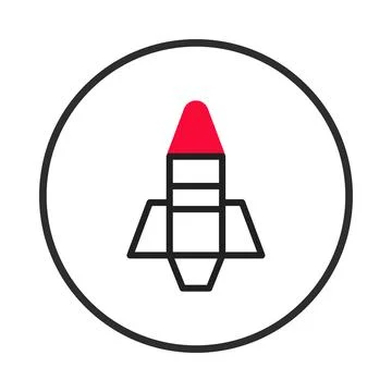 Stylized graphic of a minimalistic rocket ready for liftoff representing in.. Stock Illustration