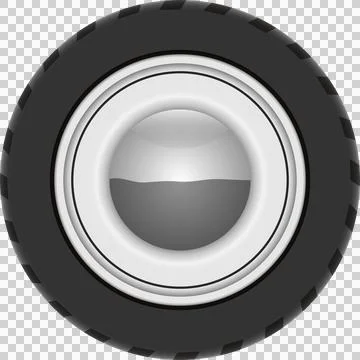A stylized, grayscale image showcases a tire mounted on a round rim, isolat.. Stock Illustration