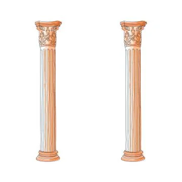 Stylized Greek doodle column Doric Ionic Corinthian columns. Vector illustration Stock Illustration