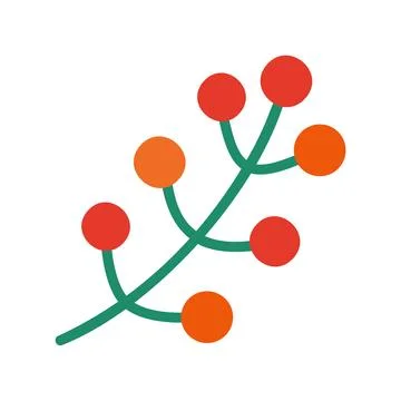 Stylized green branch with six red berries. Flat style vector illustration. Stock Illustration