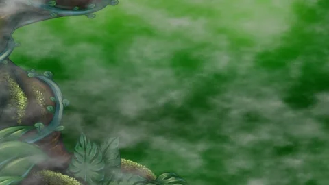 Stylized Green Cloudy Sky Drifting Left with Fantasy Tree Border Loop Stock Footage 339988713