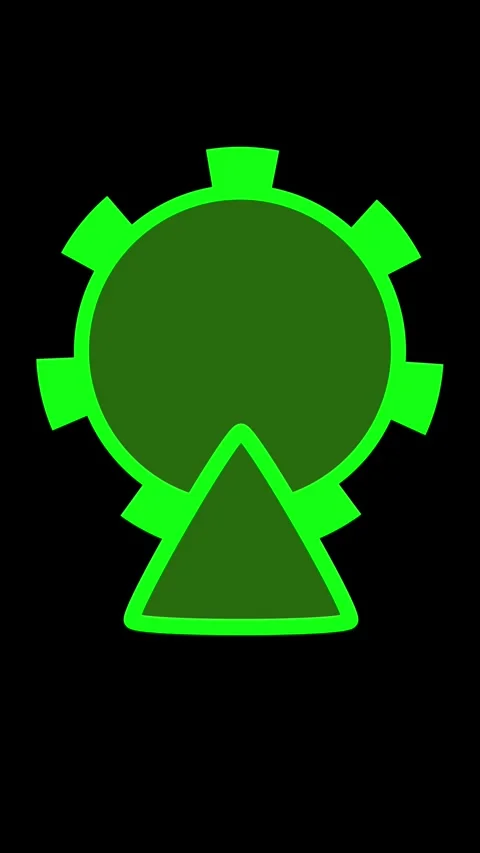 Stylized Green Gear and Triangle Icon on Black Background cogwheel mechanical Stock Footage 337462012