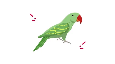 Stylized green parrot illustration with red beak isolated on white background Stock Footage 345826419