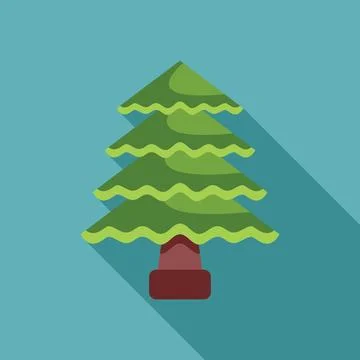 Stylized green pine tree casting long shadow on blue 스톡 일러스트