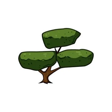 Stylized green tree drawing in cartoon style Stock Illustration
