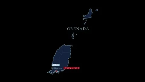 Stylized grenada map with st. george city and coordinates, Stock Footage 284462479